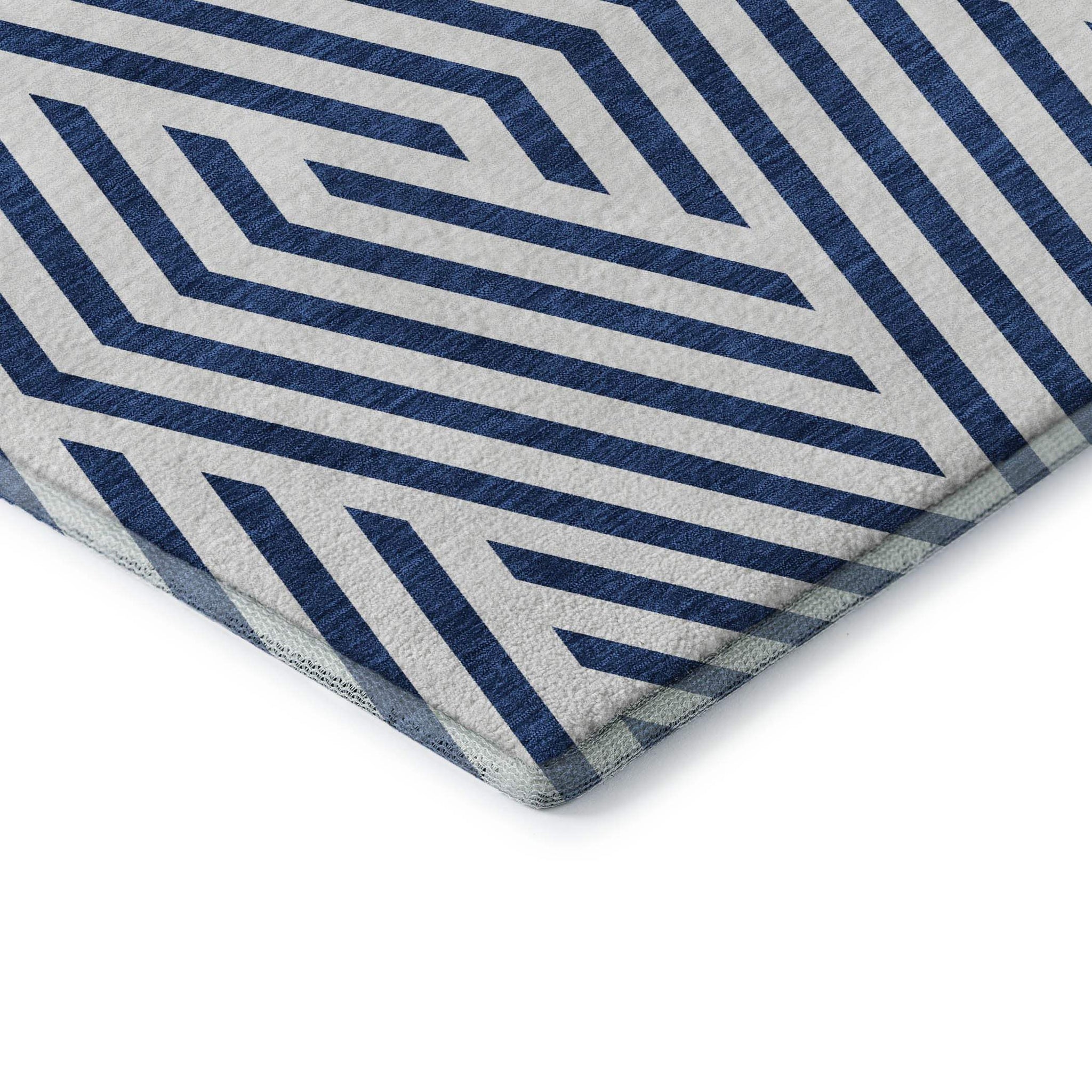 9' X 12' Navy Blue And Ivory Geometric Washable Area Rug With UV Protection - HomeRoots - Flyclothing LLC
