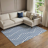 9' X 12' Navy Blue And Ivory Geometric Washable Area Rug With UV Protection - HomeRoots - Flyclothing LLC