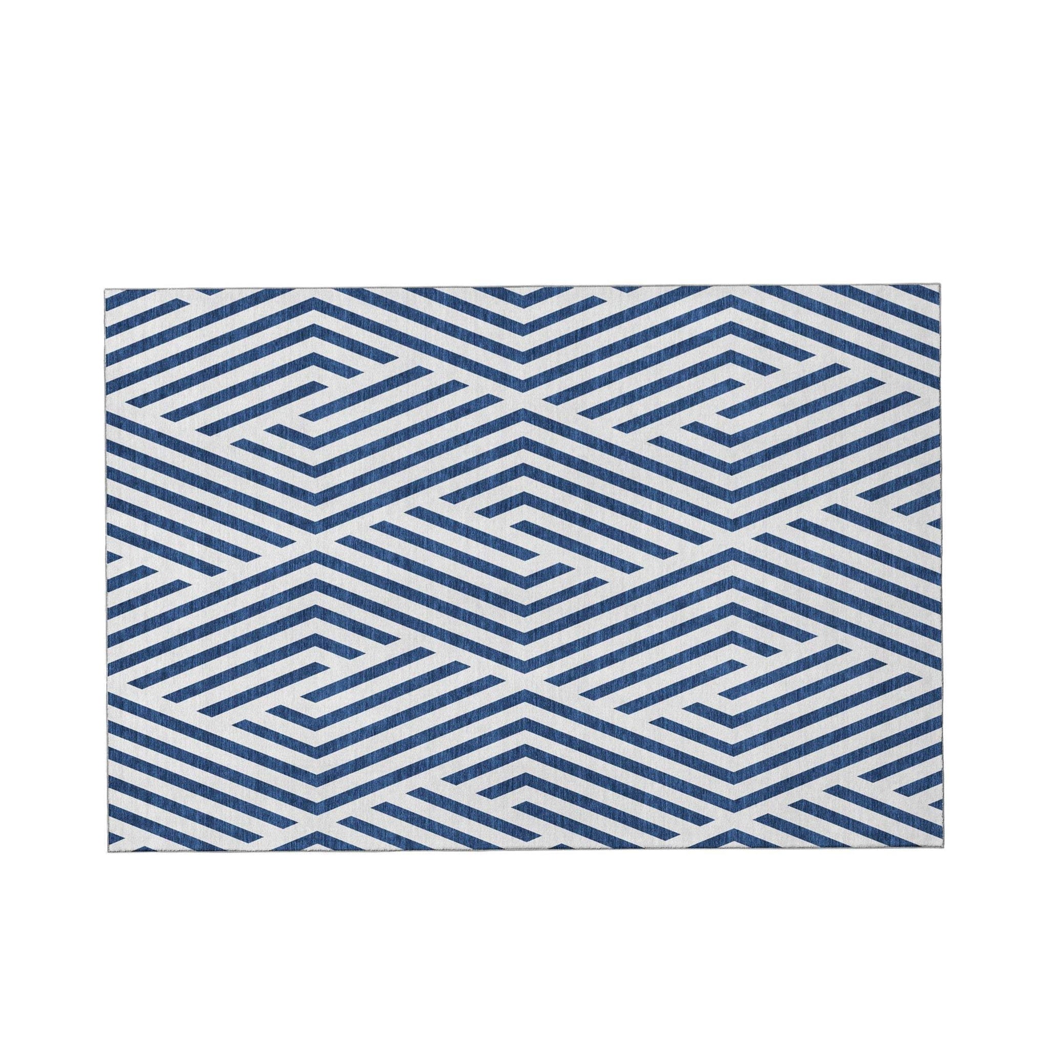 10' X 14' Navy Blue And Ivory Geometric Washable Area Rug With UV Protection - HomeRoots - Flyclothing LLC