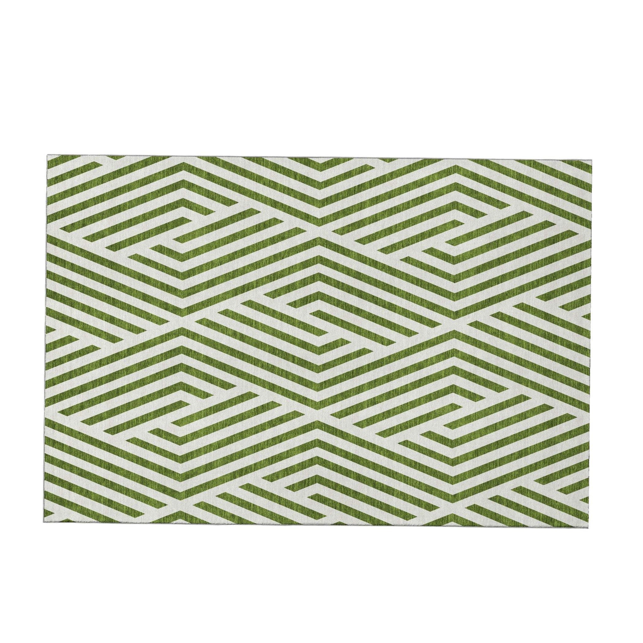 5' X 8' Olive Green And Ivory Geometric Washable Area Rug With UV Protection - HomeRoots - Flyclothing LLC