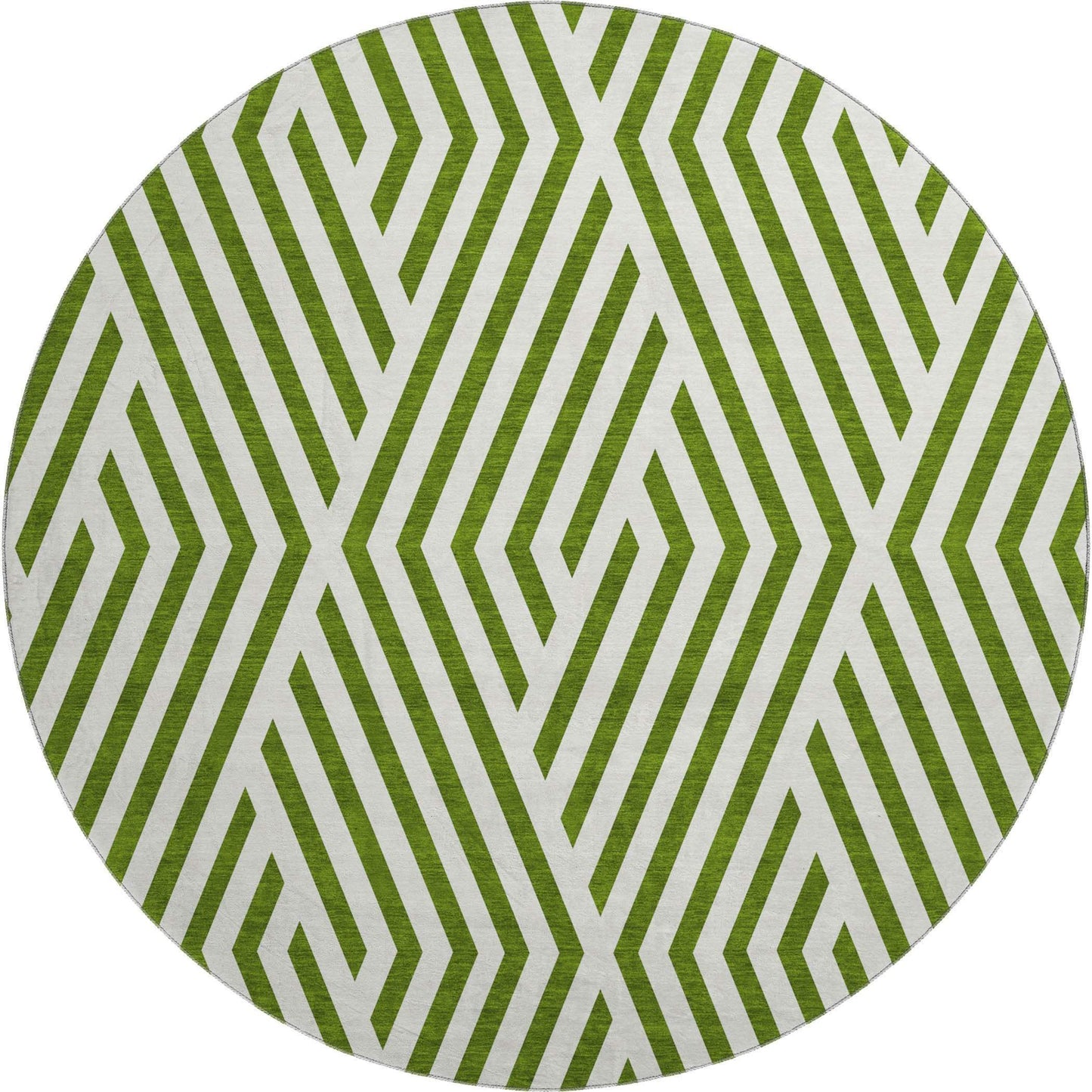 8' Olive Green And Ivory Geometric Washable Round Rug With UV Protection - HomeRoots - Flyclothing LLC