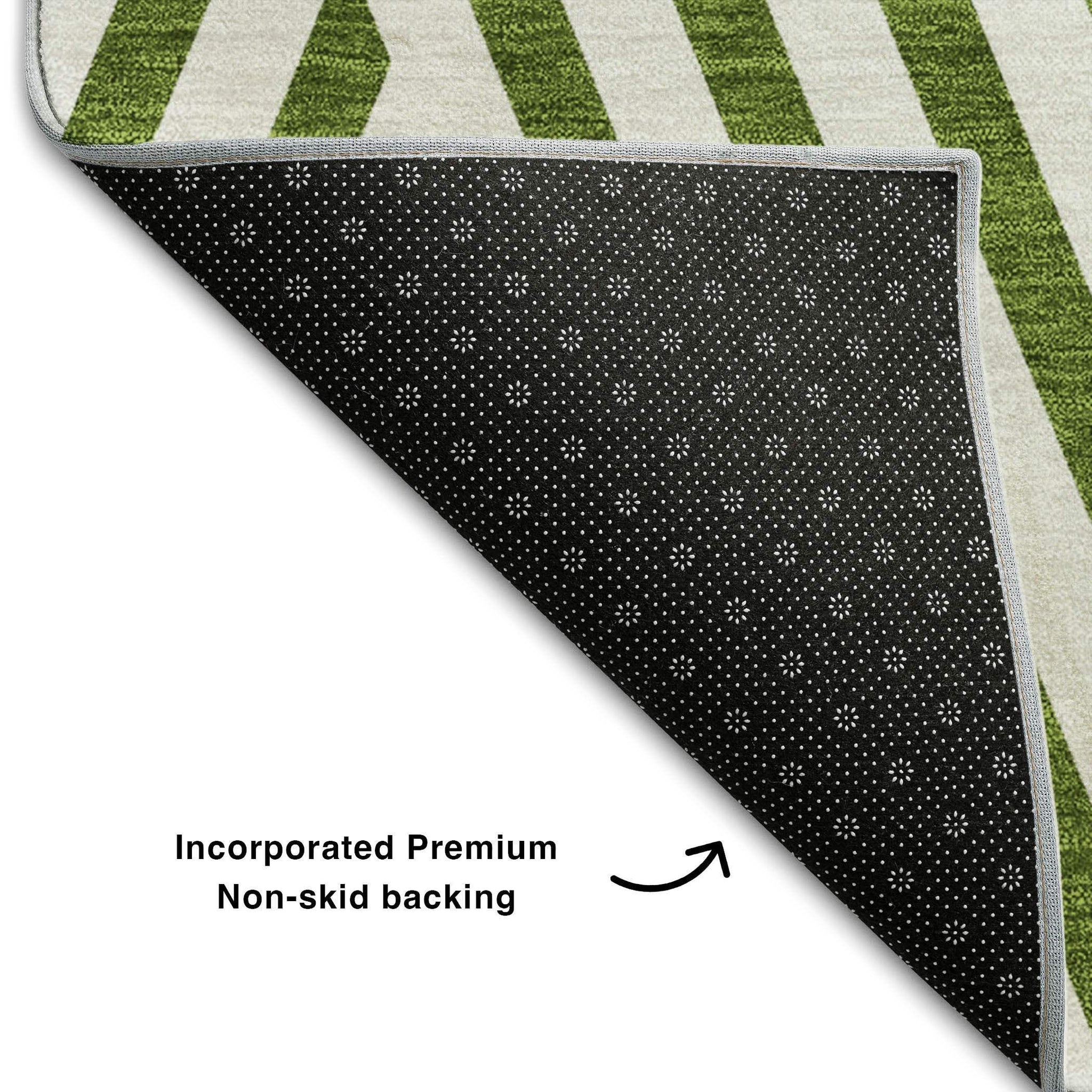 8' Olive Green And Ivory Geometric Washable Round Rug With UV Protection - HomeRoots - Flyclothing LLC