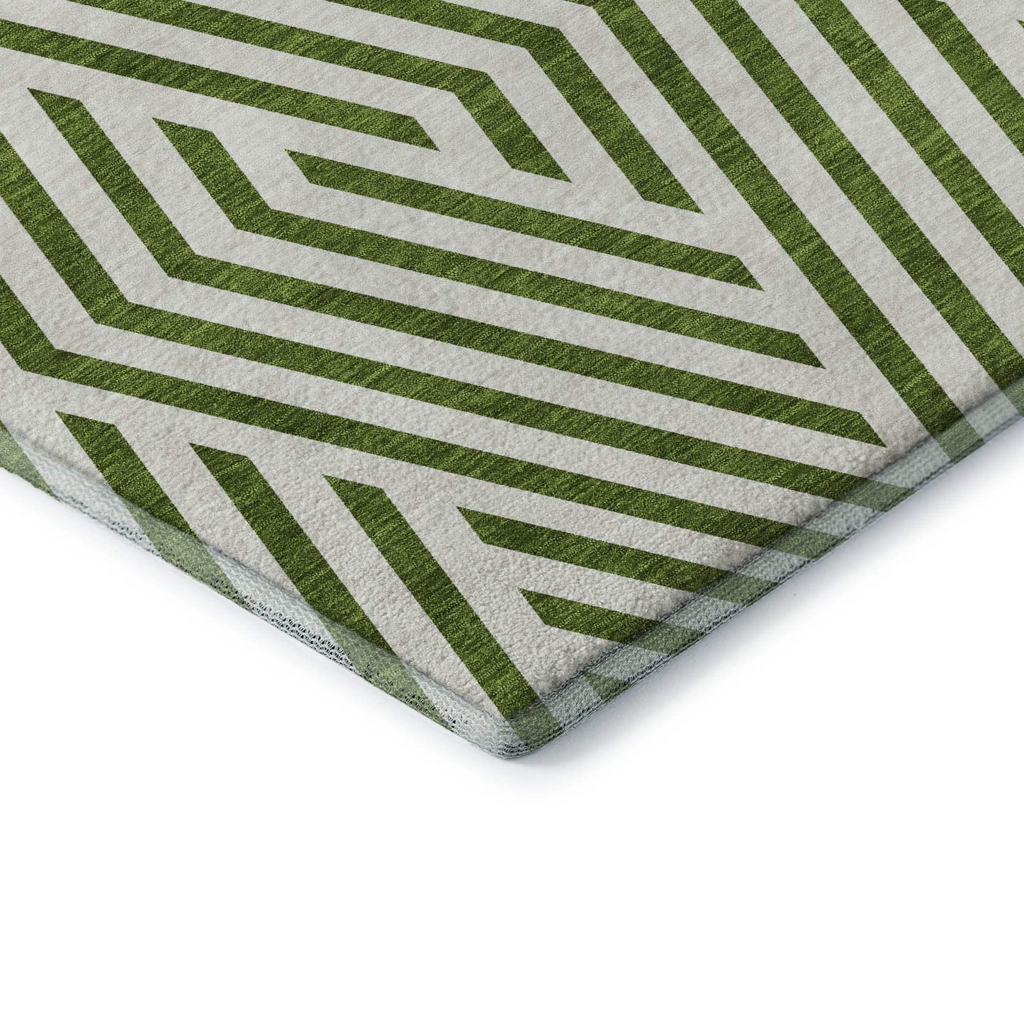 8' Olive Green And Ivory Geometric Washable Round Rug With UV Protection - HomeRoots - Flyclothing LLC