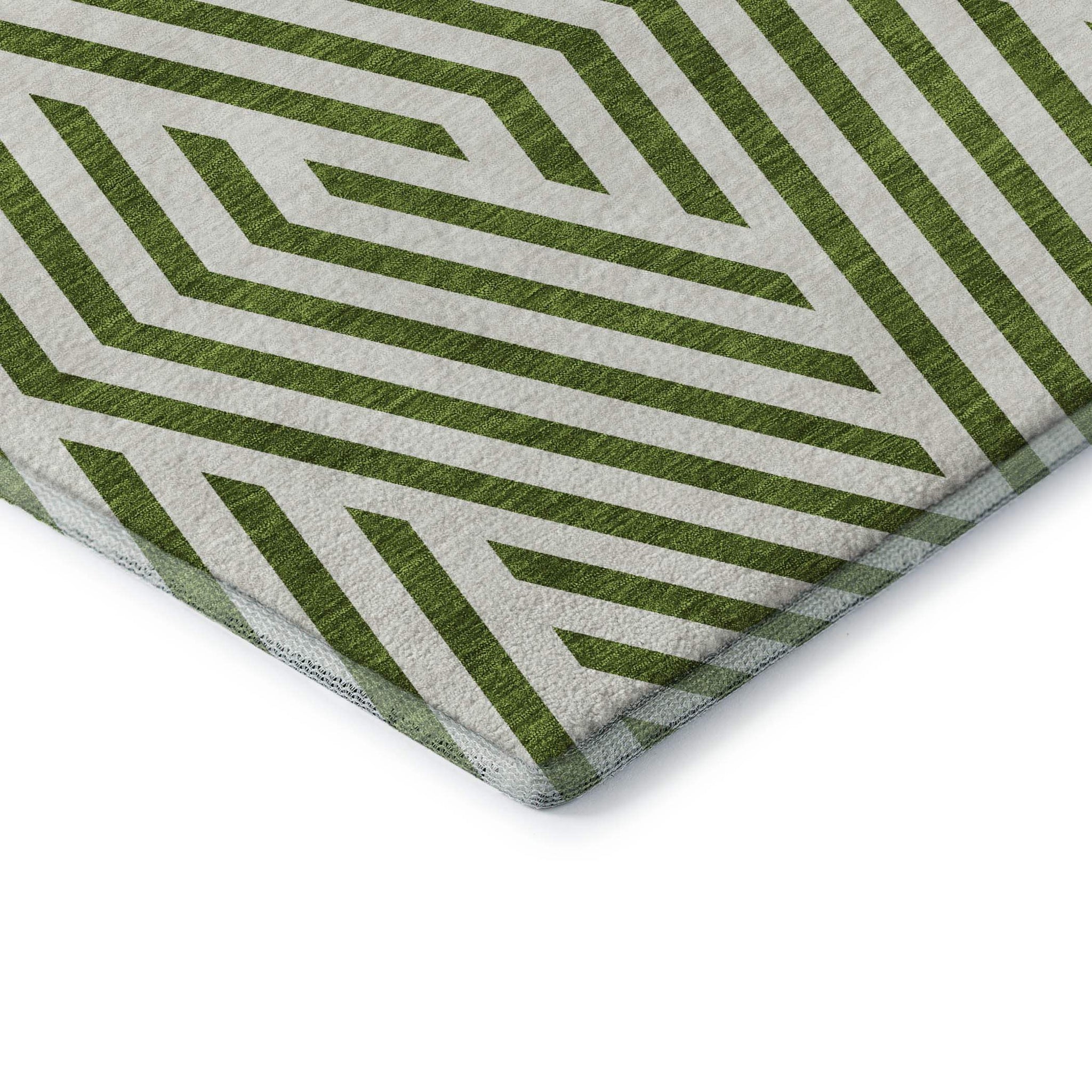 8' Olive Green And Ivory Geometric Washable Round Rug With UV Protection - HomeRoots - Flyclothing LLC