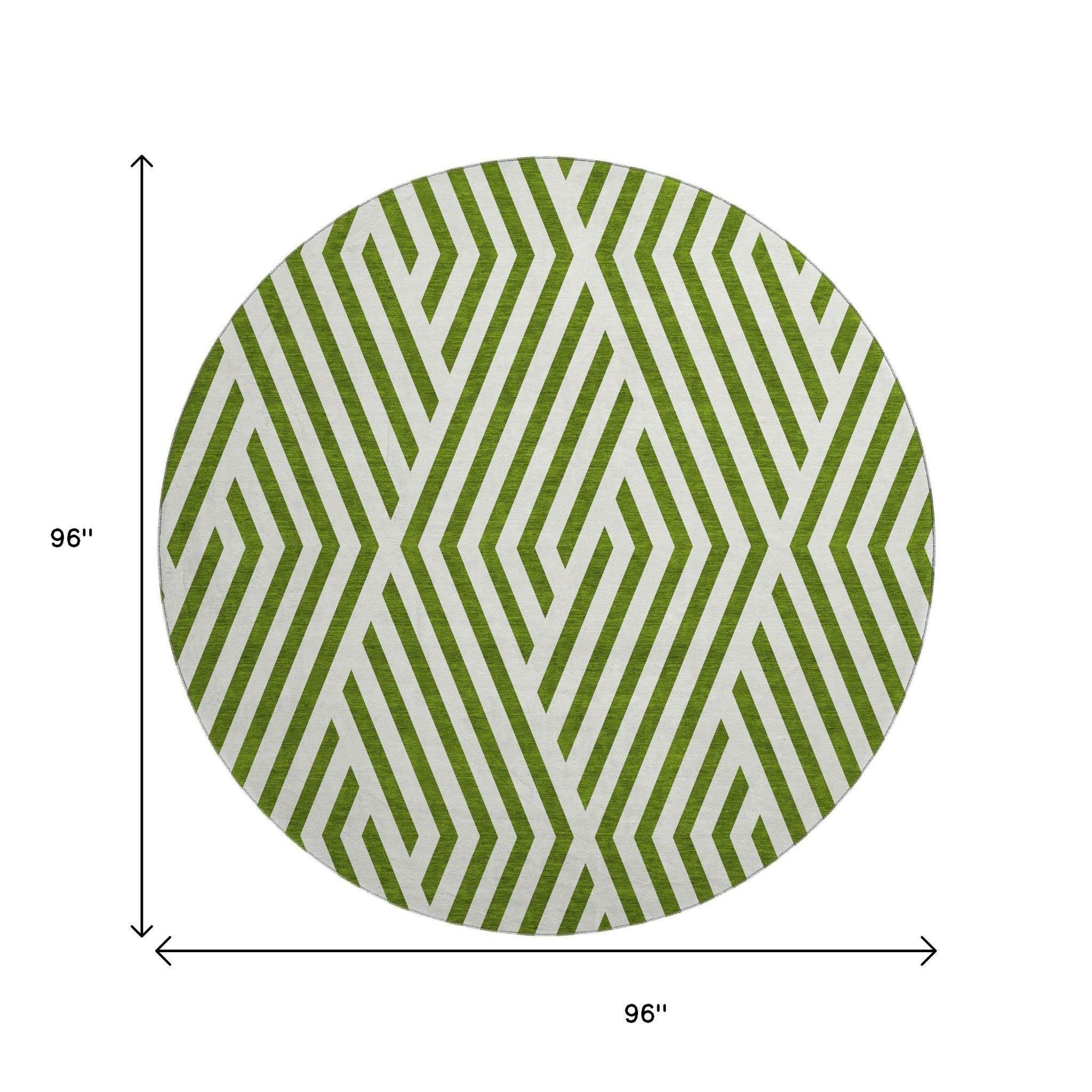 8' Olive Green And Ivory Geometric Washable Round Rug With UV Protection - HomeRoots - Flyclothing LLC