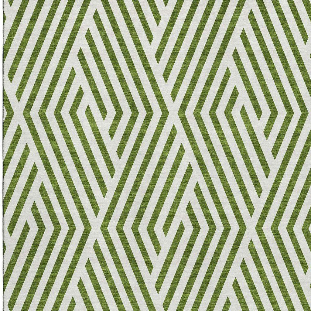 8' X 10' Olive Green And Ivory Geometric Washable Area Rug With UV Protection - HomeRoots - Flyclothing LLC