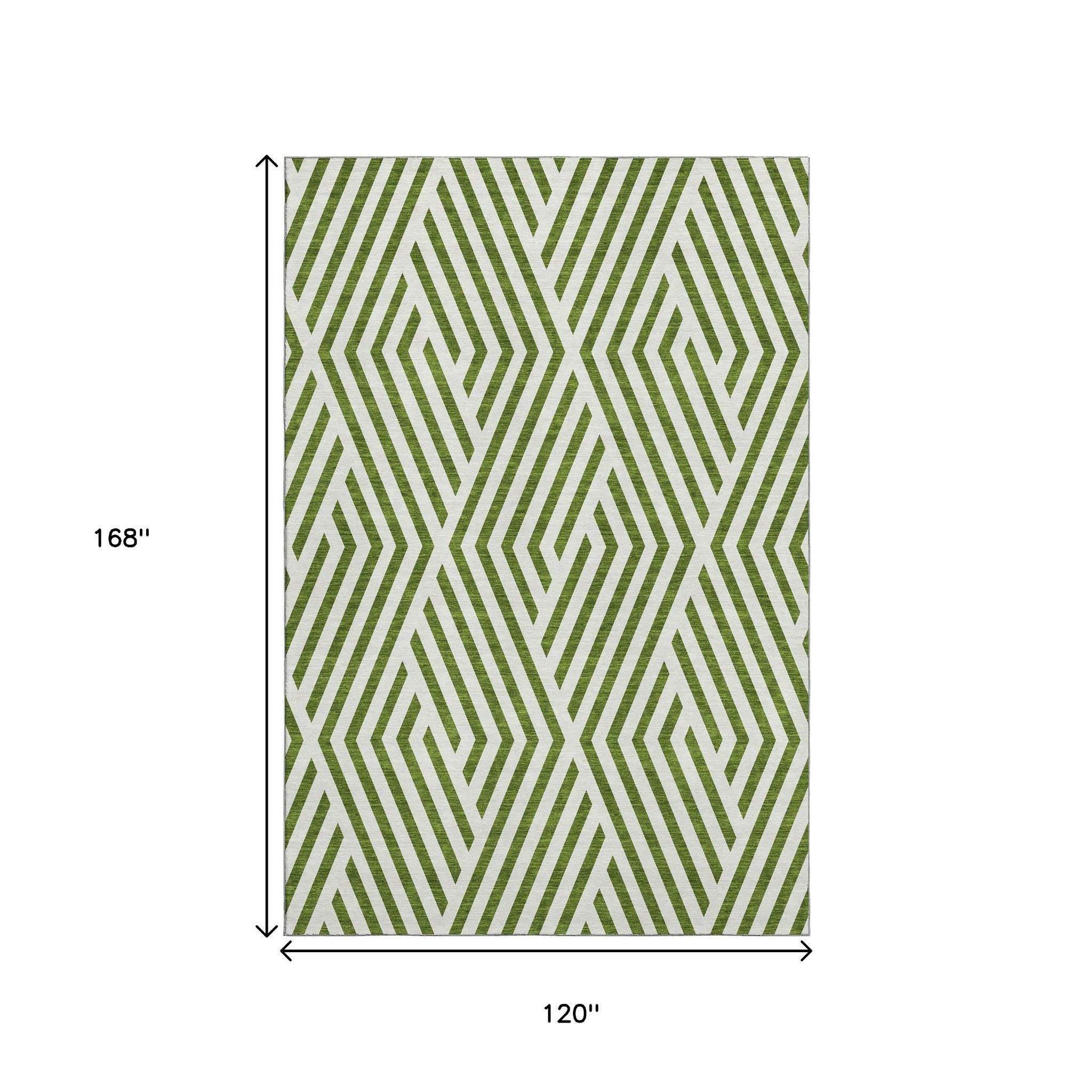 10' X 14' Olive Green And Ivory Geometric Washable Area Rug With UV Protection - HomeRoots - Flyclothing LLC