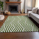 10' X 14' Olive Green And Ivory Geometric Washable Area Rug With UV Protection - HomeRoots - Flyclothing LLC