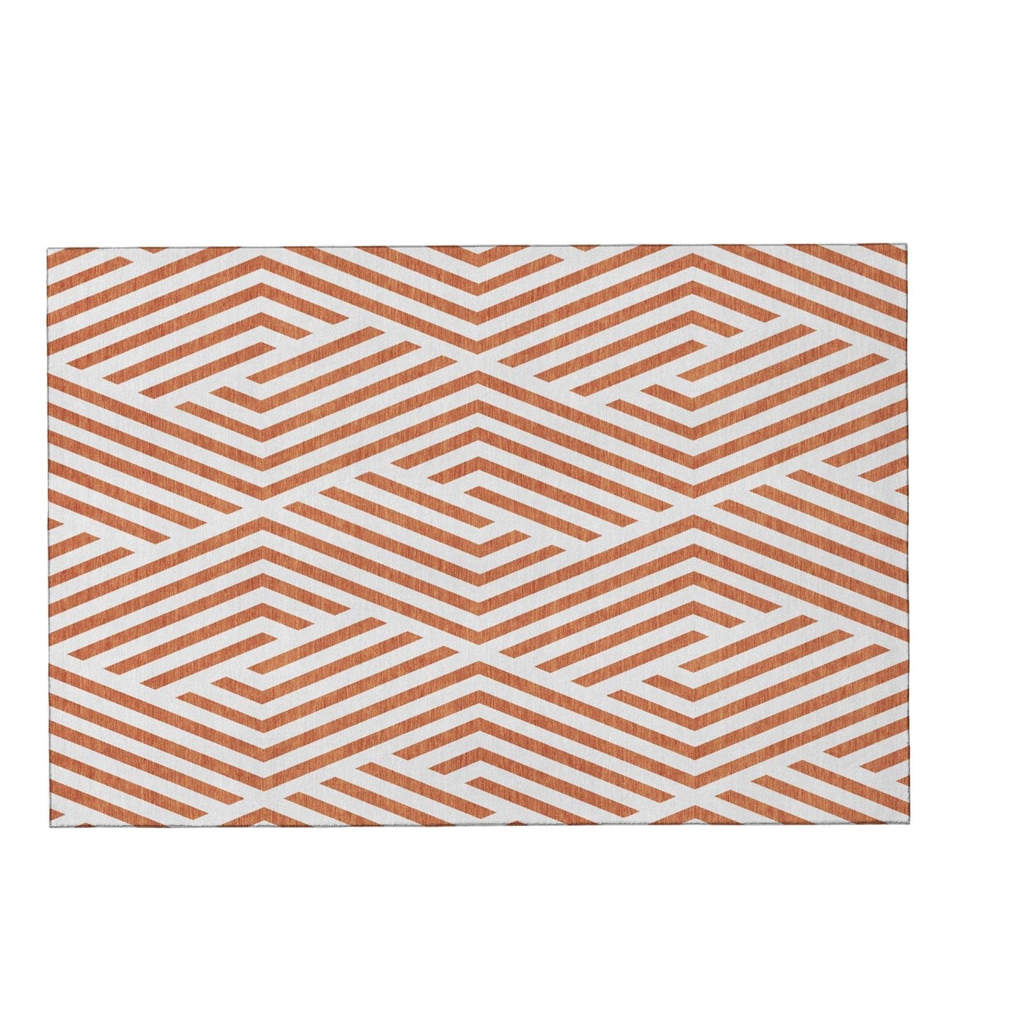 3' X 5' Rust And Ivory Geometric Washable Area Rug With UV Protection - HomeRoots - Flyclothing LLC