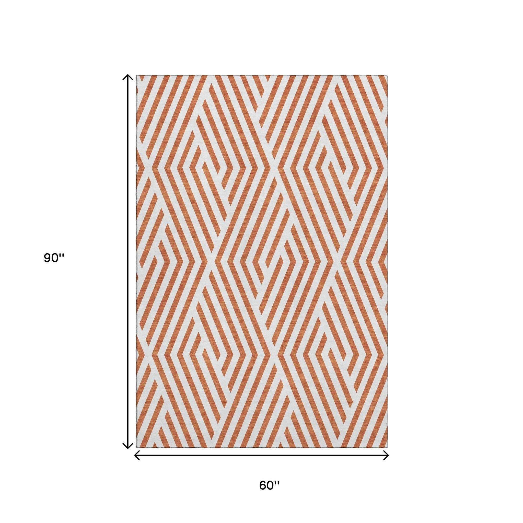 5' X 8' Rust And Ivory Geometric Washable Area Rug With UV Protection - HomeRoots - Flyclothing LLC