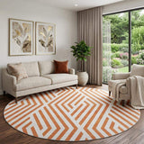 8' Rust And Ivory Geometric Washable Round Rug With UV Protection - HomeRoots - Flyclothing LLC
