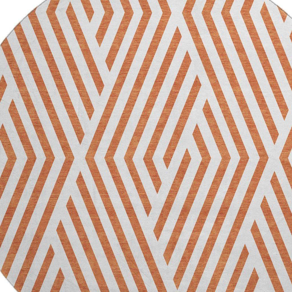 8' Rust And Ivory Geometric Washable Round Rug With UV Protection - HomeRoots - Flyclothing LLC