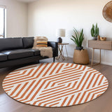 8' Rust And Ivory Geometric Washable Round Rug With UV Protection - HomeRoots - Flyclothing LLC