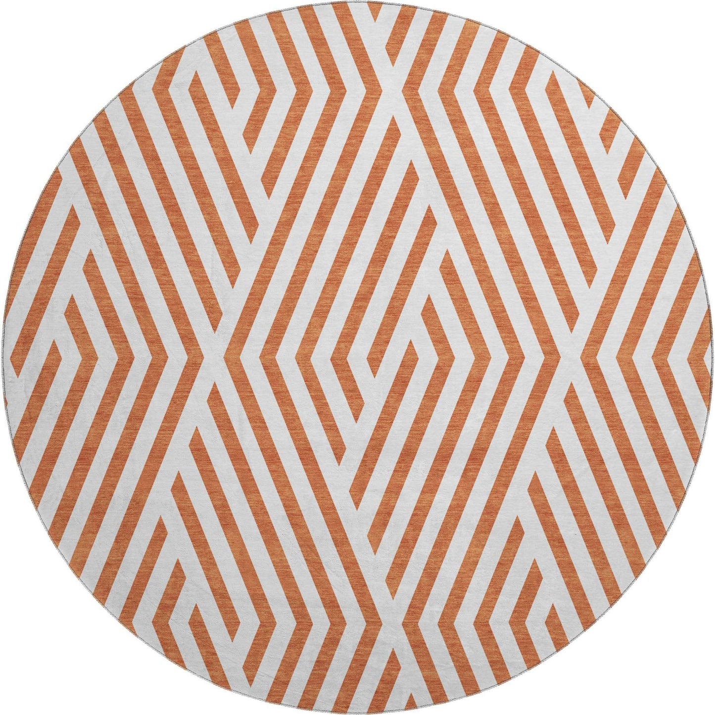 8' Rust And Ivory Geometric Washable Round Rug With UV Protection - HomeRoots - Flyclothing LLC