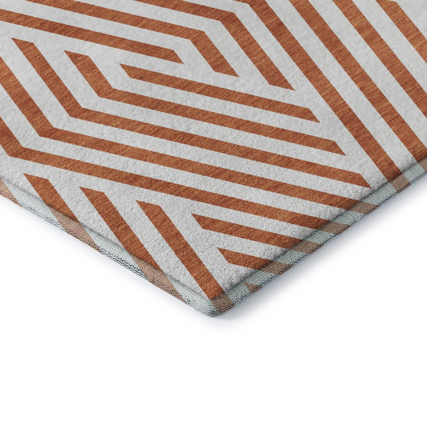 8' Rust And Ivory Geometric Washable Round Rug With UV Protection - HomeRoots - Flyclothing LLC