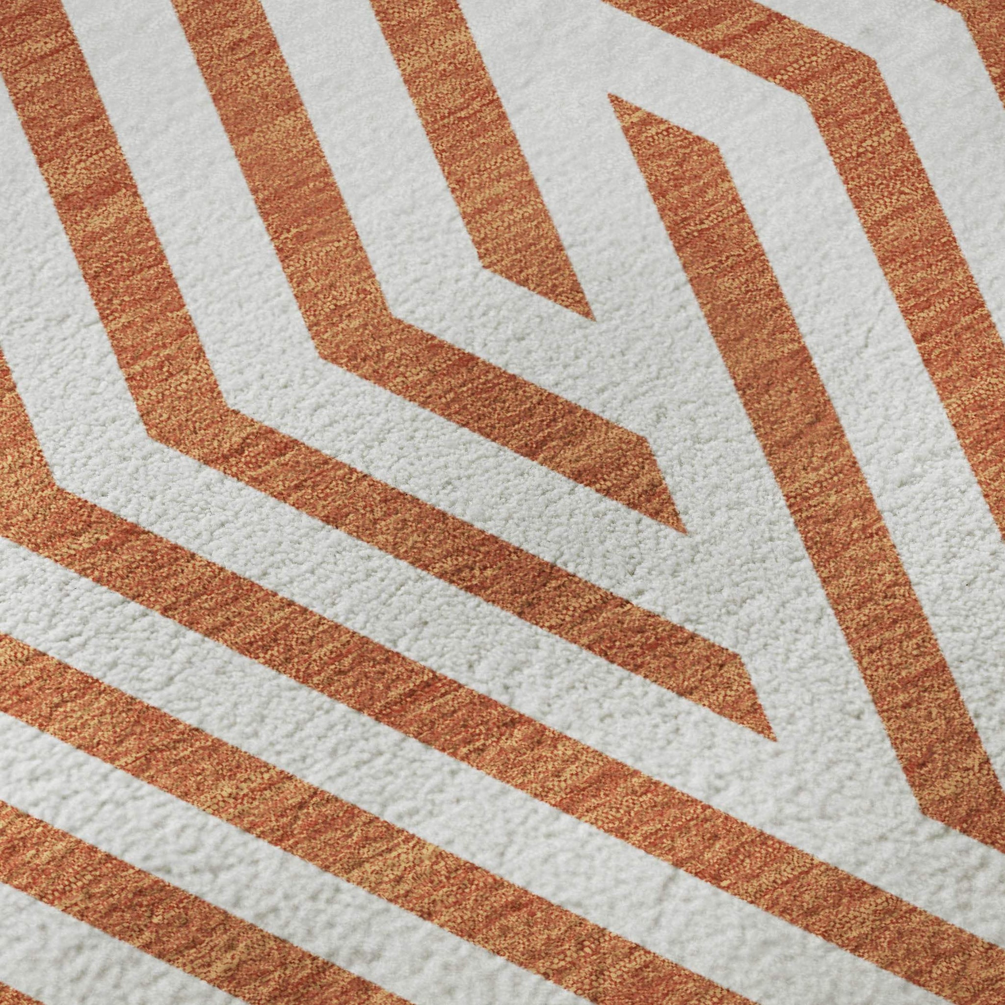 8' Rust And Ivory Geometric Washable Round Rug With UV Protection - HomeRoots - Flyclothing LLC