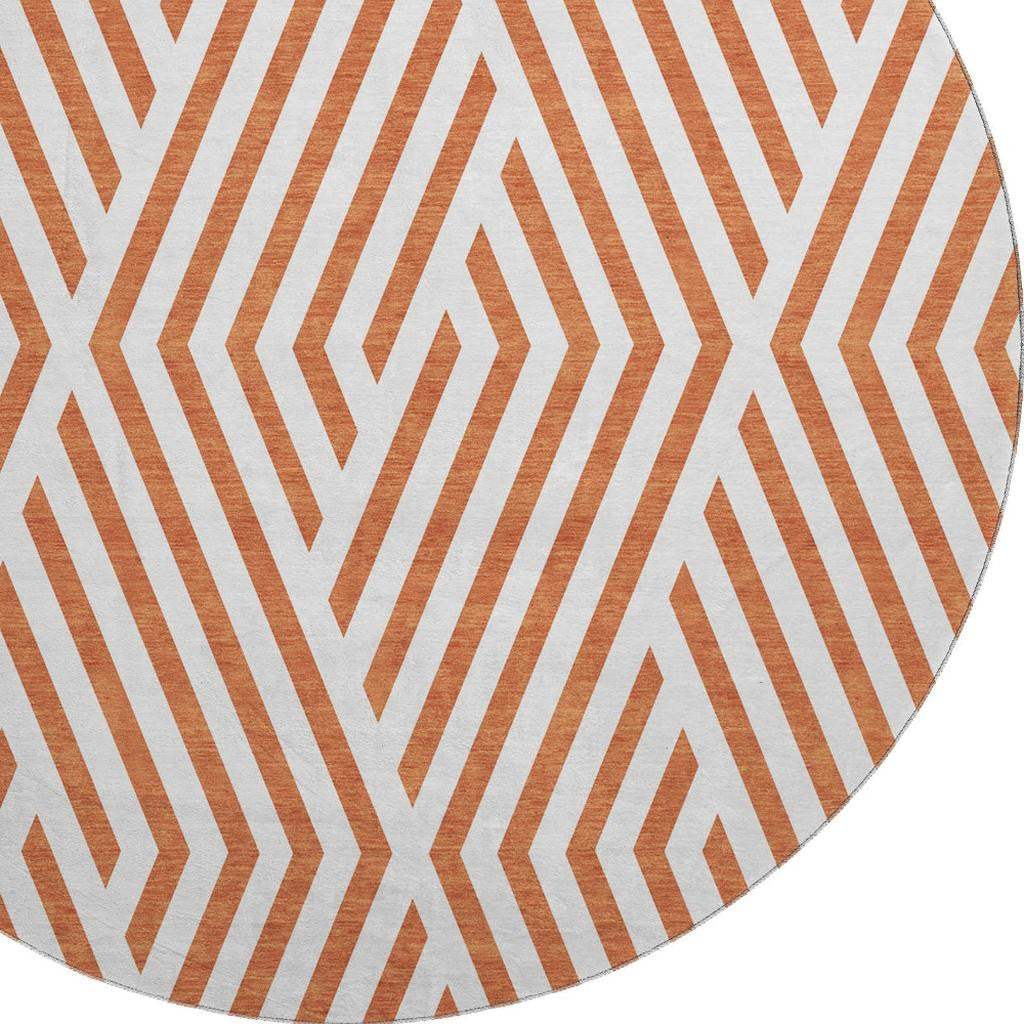 8' Rust And Ivory Geometric Washable Round Rug With UV Protection - HomeRoots - Flyclothing LLC
