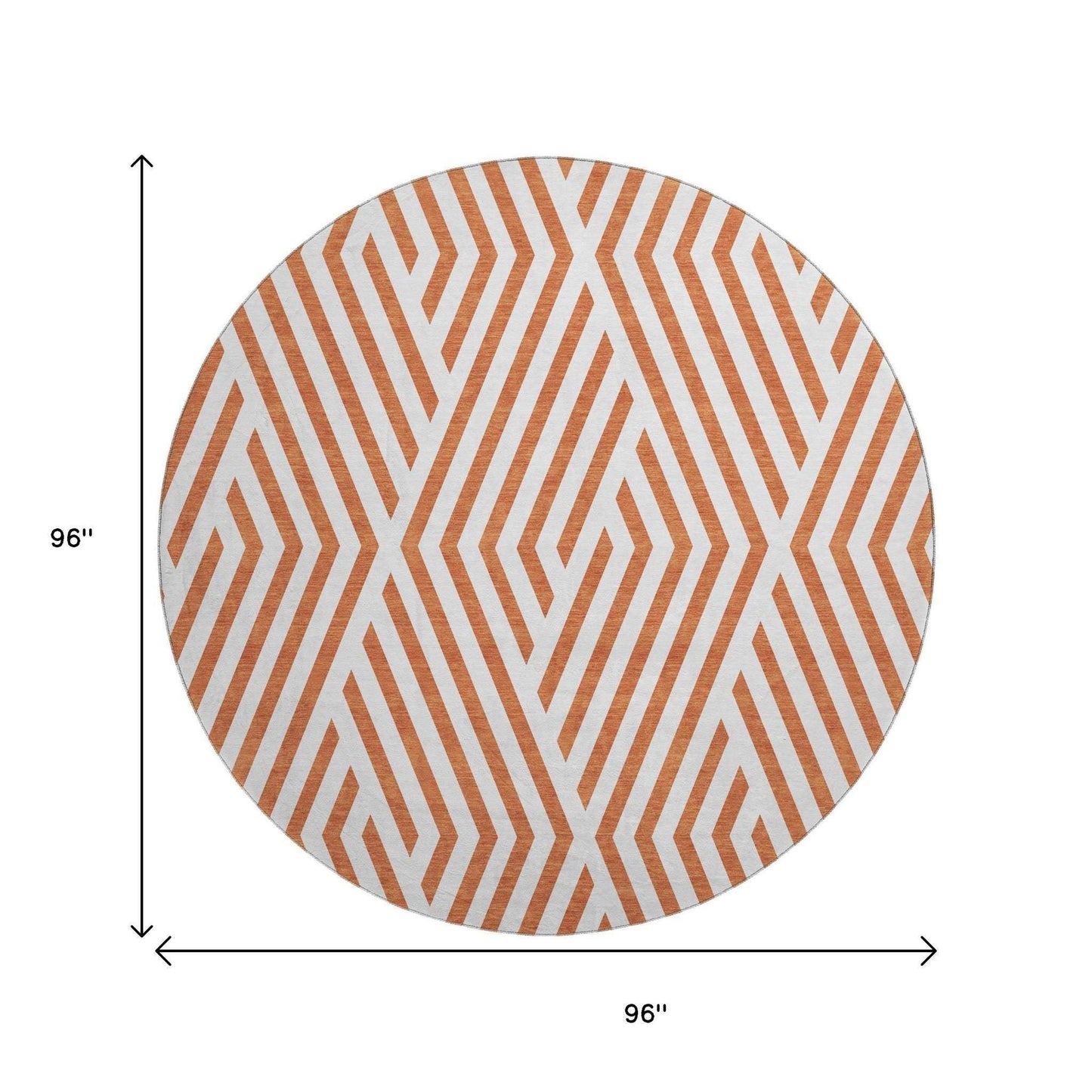 8' Rust And Ivory Geometric Washable Round Rug With UV Protection - HomeRoots - Flyclothing LLC