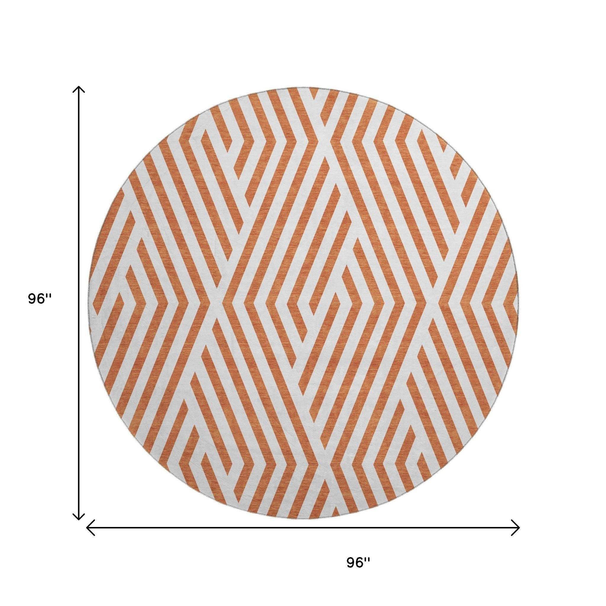 8' Rust And Ivory Geometric Washable Round Rug With UV Protection - HomeRoots - Flyclothing LLC
