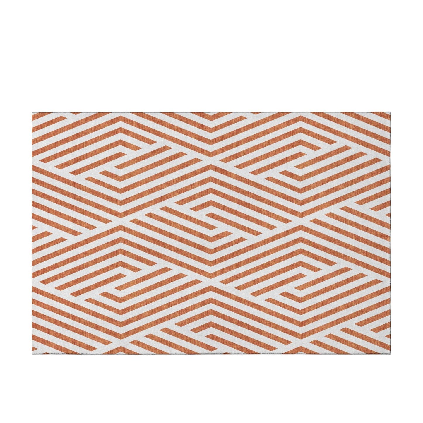 8' X 10' Rust And Ivory Geometric Washable Area Rug With UV Protection - HomeRoots - Flyclothing LLC