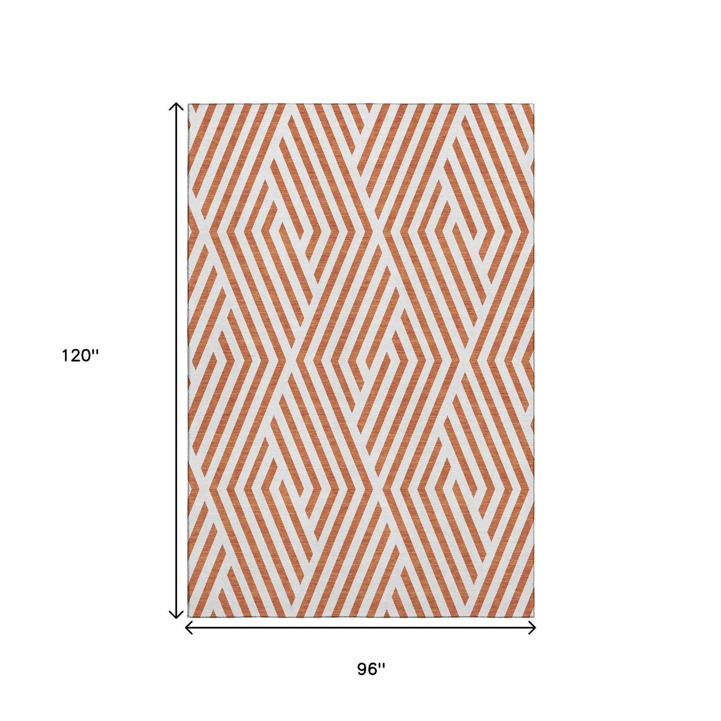 8' X 10' Rust And Ivory Geometric Washable Area Rug With UV Protection - HomeRoots - Flyclothing LLC