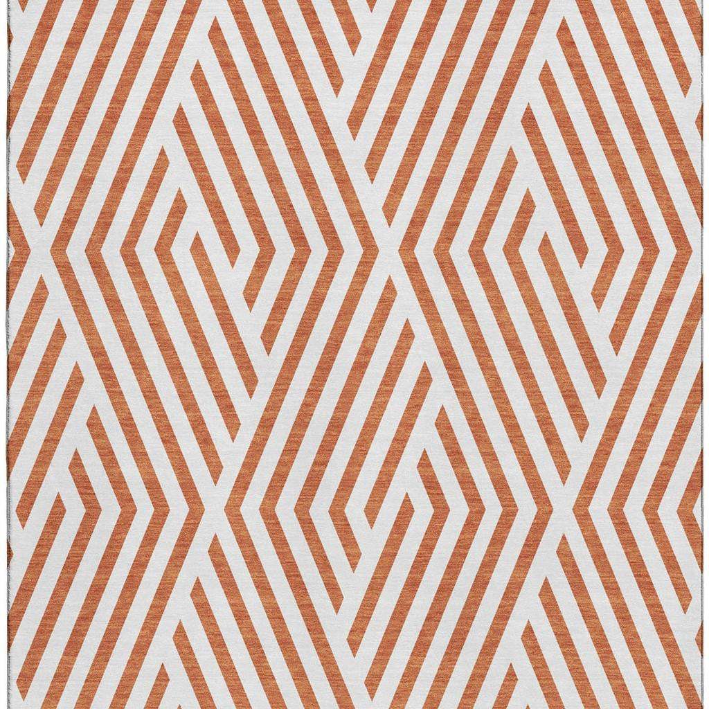 8' X 10' Rust And Ivory Geometric Washable Area Rug With UV Protection - HomeRoots - Flyclothing LLC