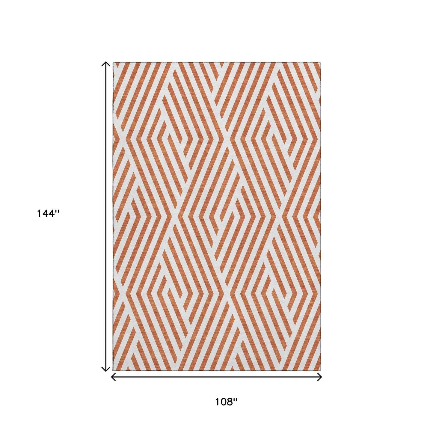 9' X 12' Rust And Ivory Geometric Washable Area Rug With UV Protection - HomeRoots - Flyclothing LLC