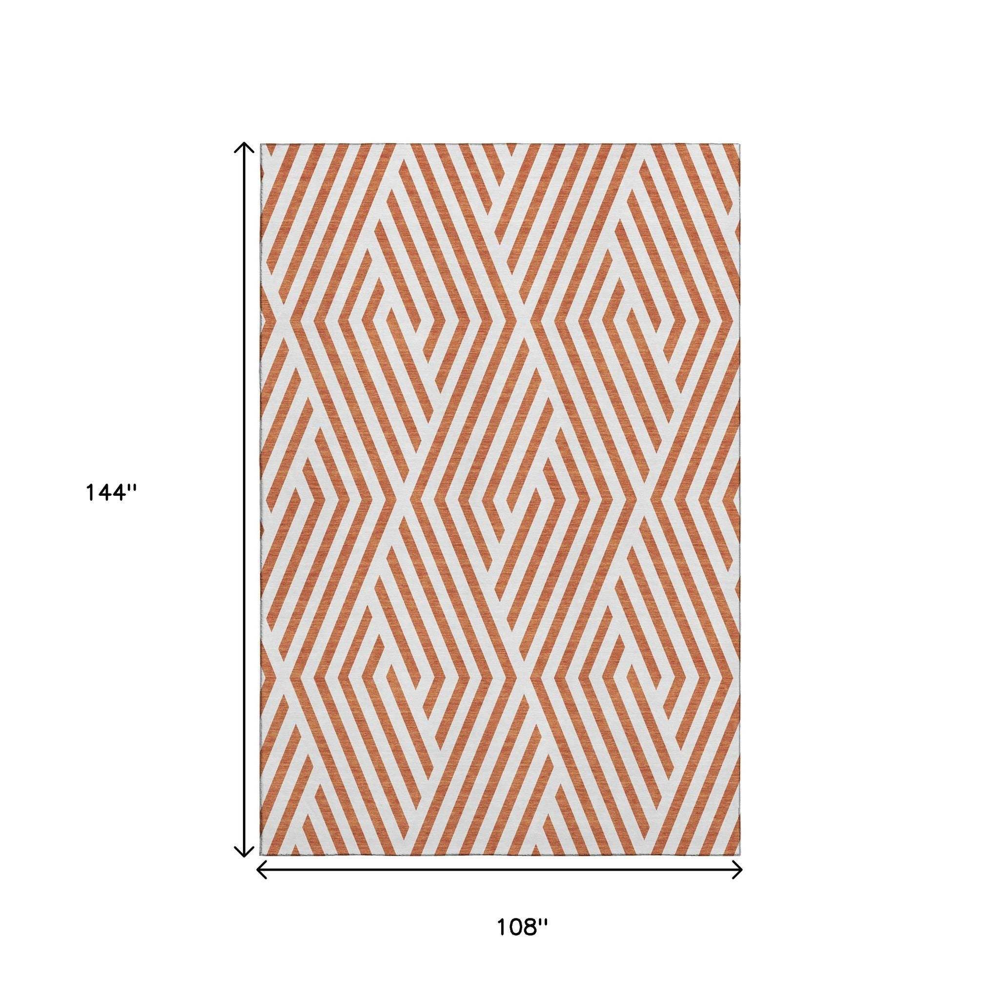 9' X 12' Rust And Ivory Geometric Washable Area Rug With UV Protection - HomeRoots - Flyclothing LLC