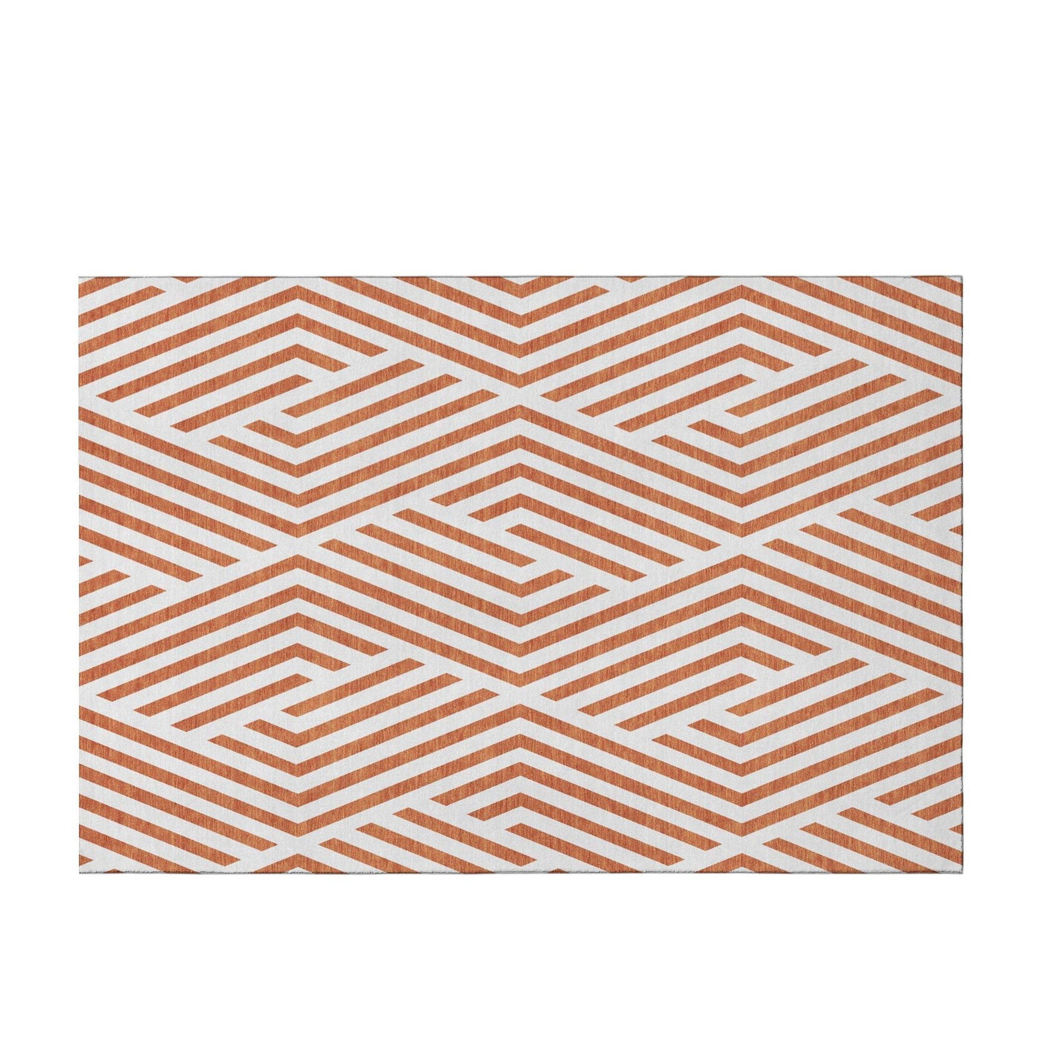 9' X 12' Rust And Ivory Geometric Washable Area Rug With UV Protection - HomeRoots - Flyclothing LLC