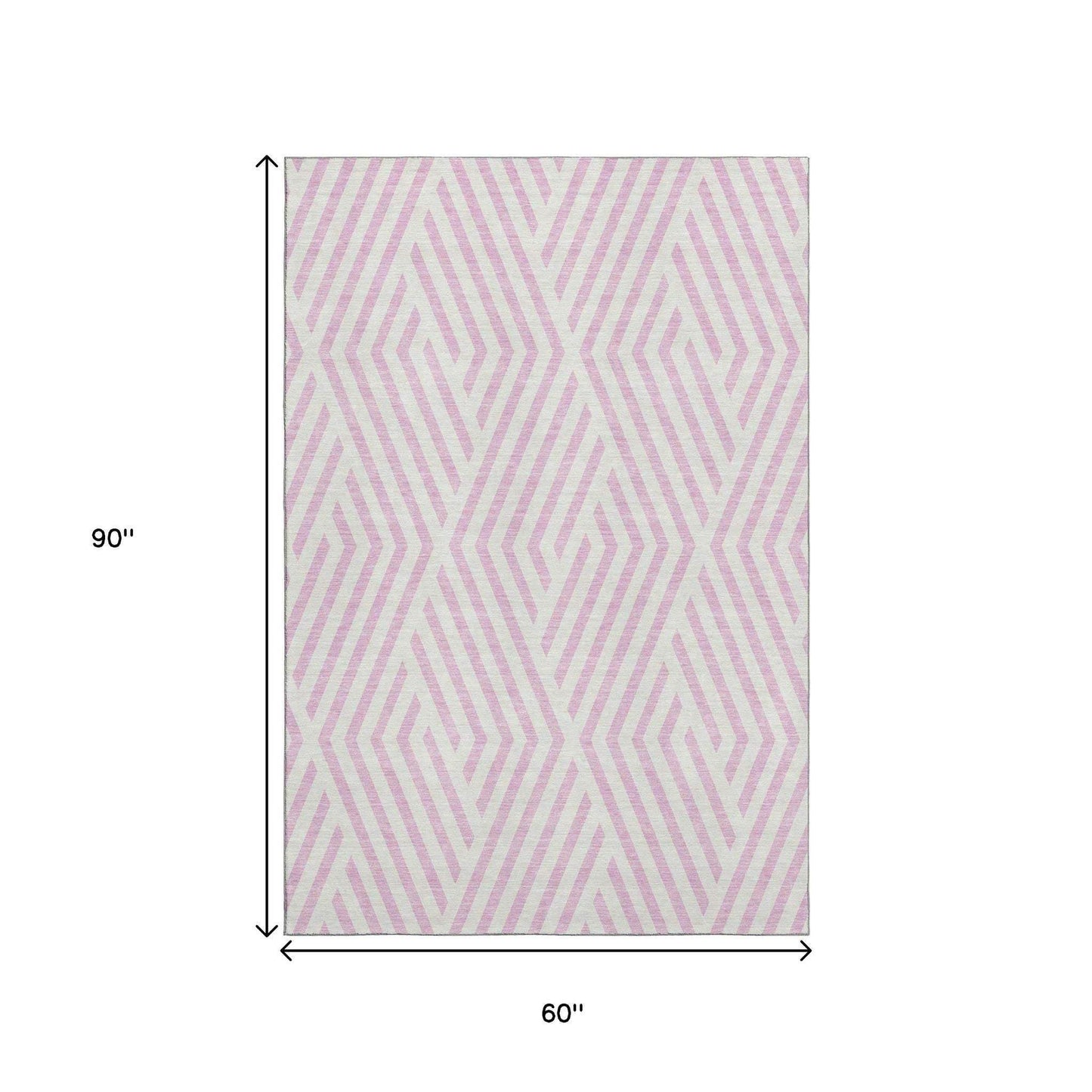5' X 8' Pink And Ivory Geometric Washable Area Rug With UV Protection - HomeRoots - Flyclothing LLC