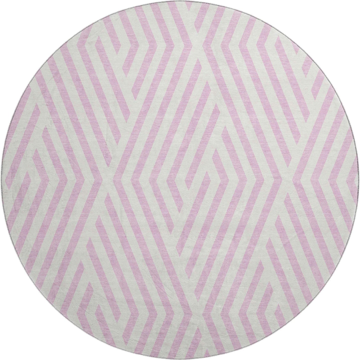 8' Pink And Ivory Geometric Washable Round Rug With UV Protection - HomeRoots - Flyclothing LLC