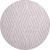 8' Pink And Ivory Geometric Washable Round Rug With UV Protection - HomeRoots - Flyclothing LLC
