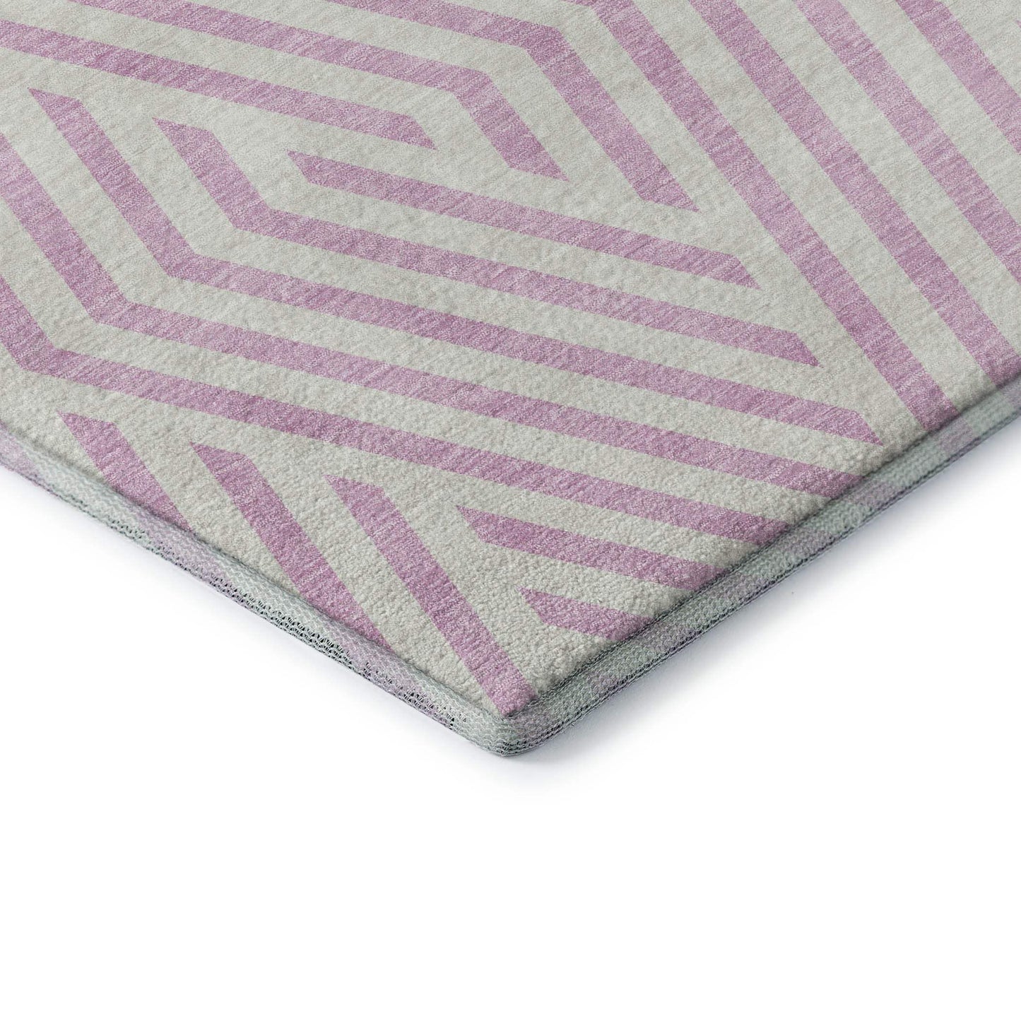 8' Pink And Ivory Geometric Washable Round Rug With UV Protection - HomeRoots - Flyclothing LLC