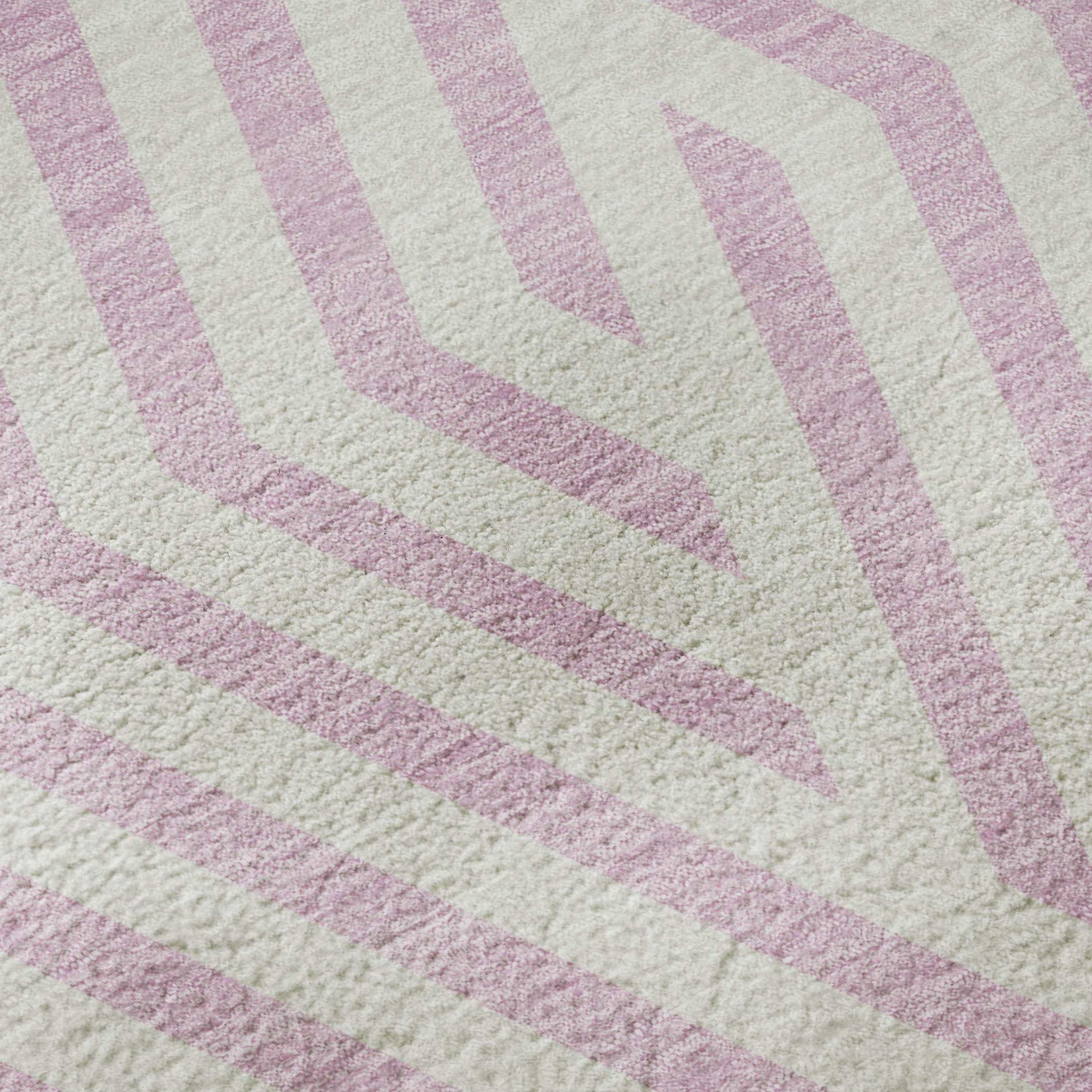 8' Pink And Ivory Geometric Washable Round Rug With UV Protection - HomeRoots - Flyclothing LLC