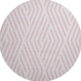 8' Pink And Ivory Geometric Washable Round Rug With UV Protection - HomeRoots - Flyclothing LLC