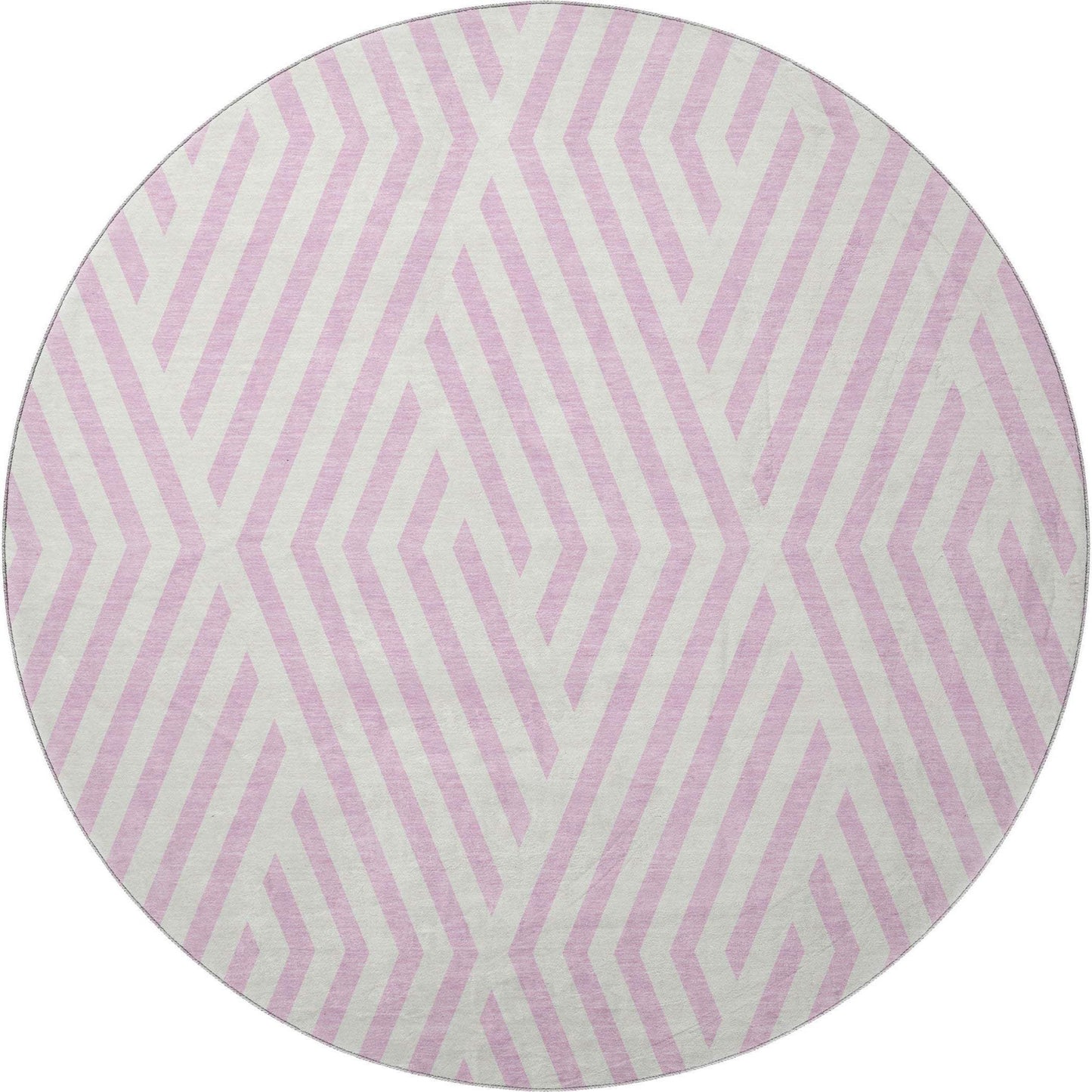 8' Pink And Ivory Geometric Washable Round Rug With UV Protection - HomeRoots - Flyclothing LLC