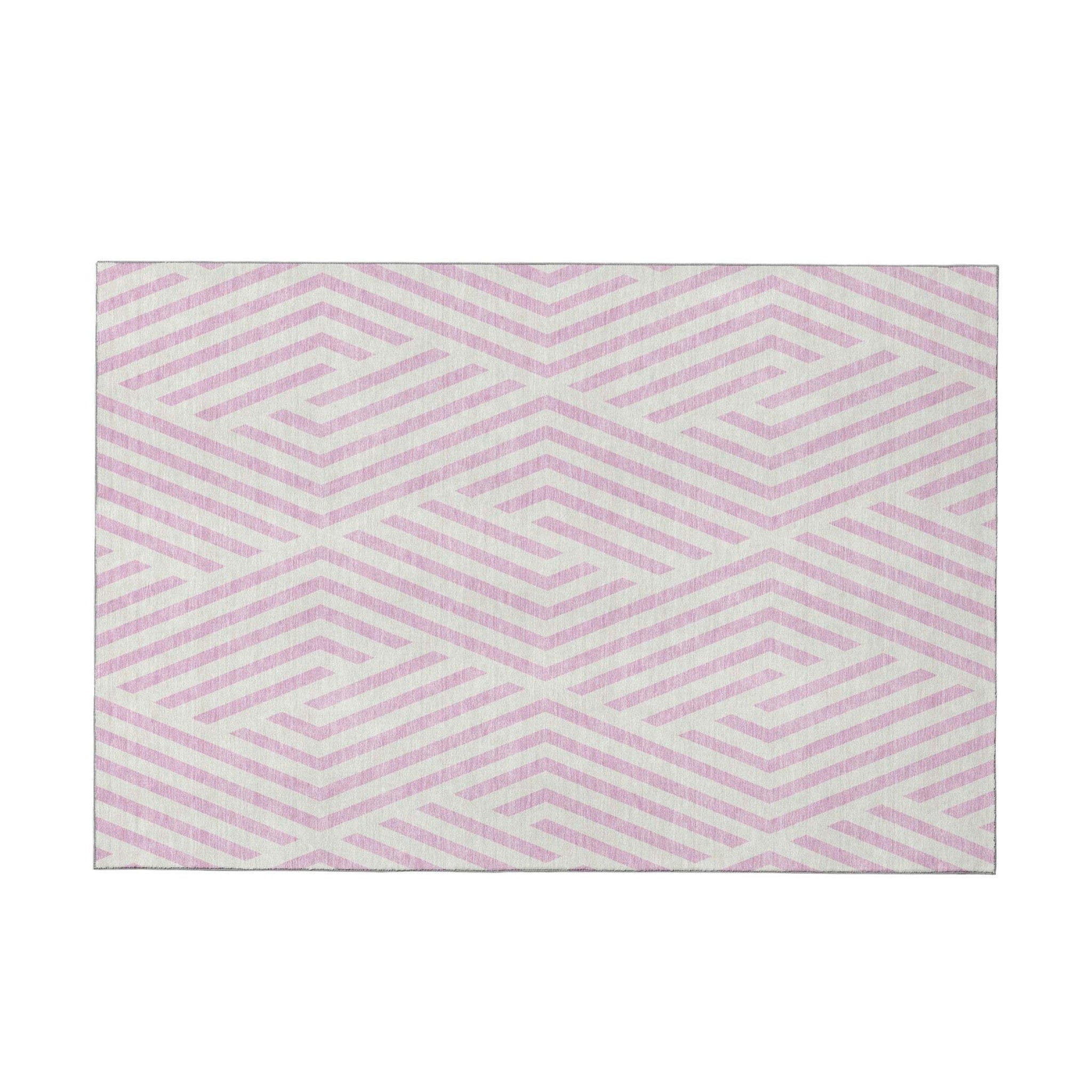 8' X 10' Pink And Ivory Geometric Washable Area Rug With UV Protection - HomeRoots - Flyclothing LLC