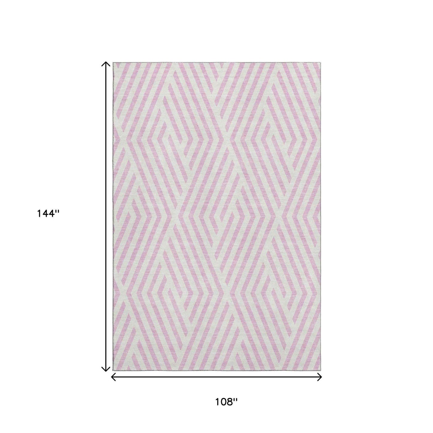 9' X 12' Pink And Ivory Geometric Washable Area Rug With UV Protection - HomeRoots - Flyclothing LLC