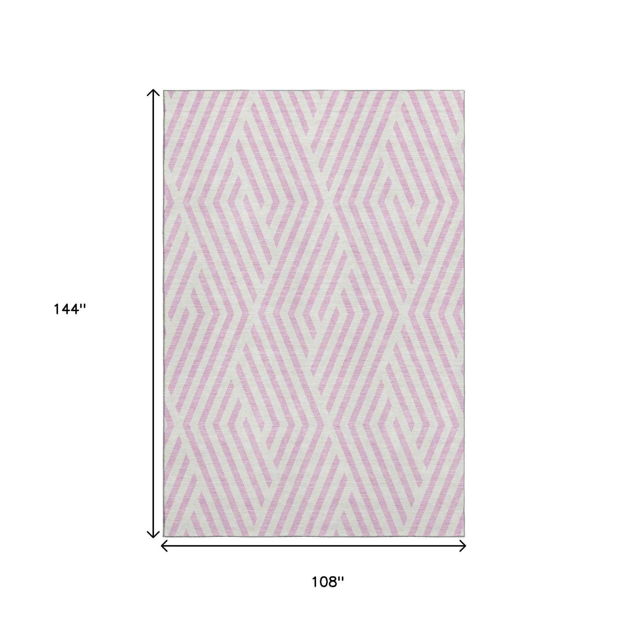 9' X 12' Pink And Ivory Geometric Washable Area Rug With UV Protection - HomeRoots - Flyclothing LLC