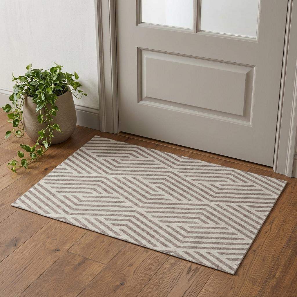 3' X 5' Taupe And Ivory Geometric Washable Area Rug With UV Protection - HomeRoots - Flyclothing LLC
