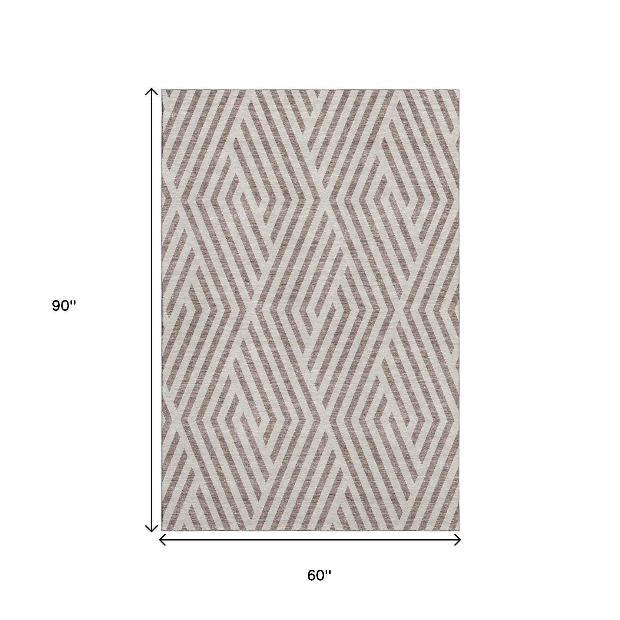 5' X 8' Taupe And Ivory Geometric Washable Area Rug With UV Protection - HomeRoots - Flyclothing LLC