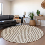 8' Taupe And Ivory Geometric Washable Round Rug With UV Protection - HomeRoots - Flyclothing LLC