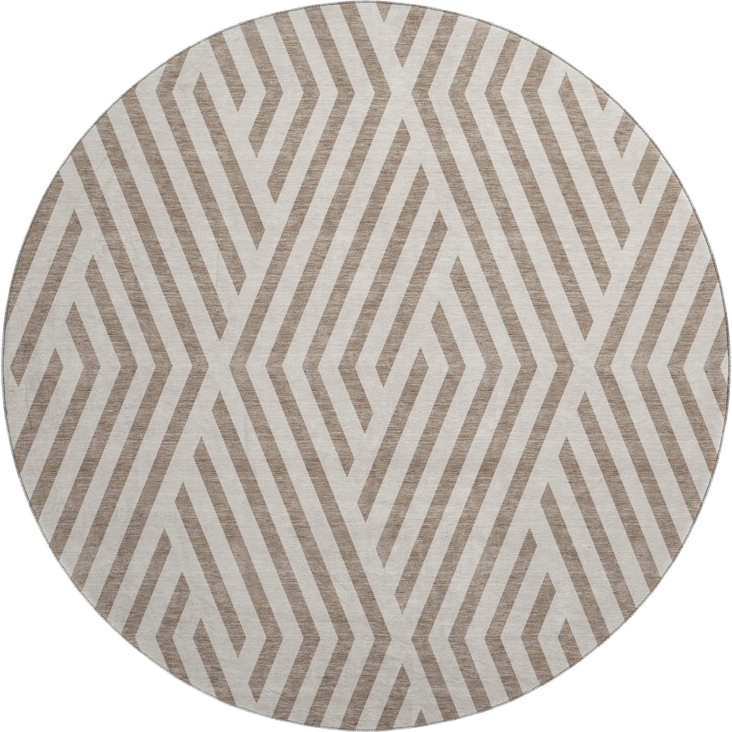 8' Taupe And Ivory Geometric Washable Round Rug With UV Protection - HomeRoots - Flyclothing LLC