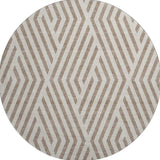8' Taupe And Ivory Geometric Washable Round Rug With UV Protection - HomeRoots - Flyclothing LLC