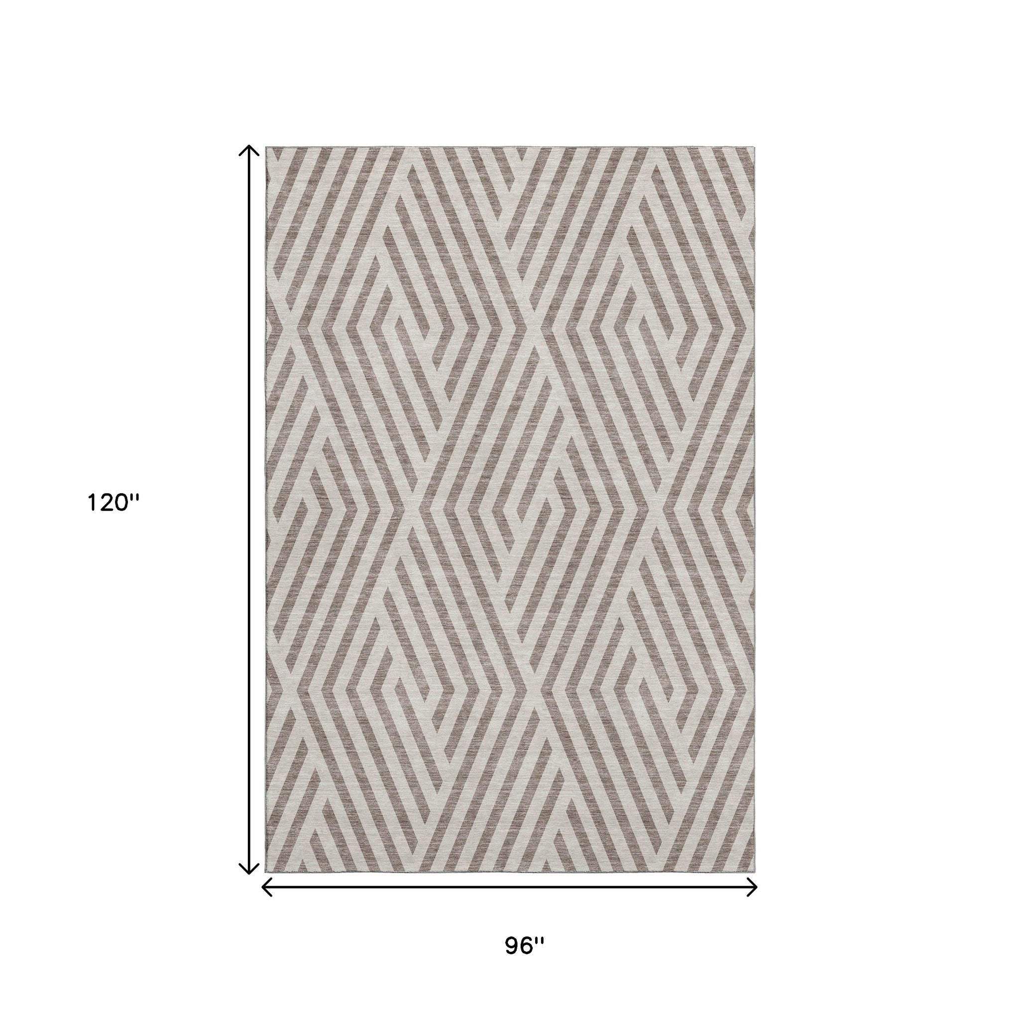 8' X 10' Taupe And Ivory Geometric Washable Area Rug With UV Protection - HomeRoots - Flyclothing LLC