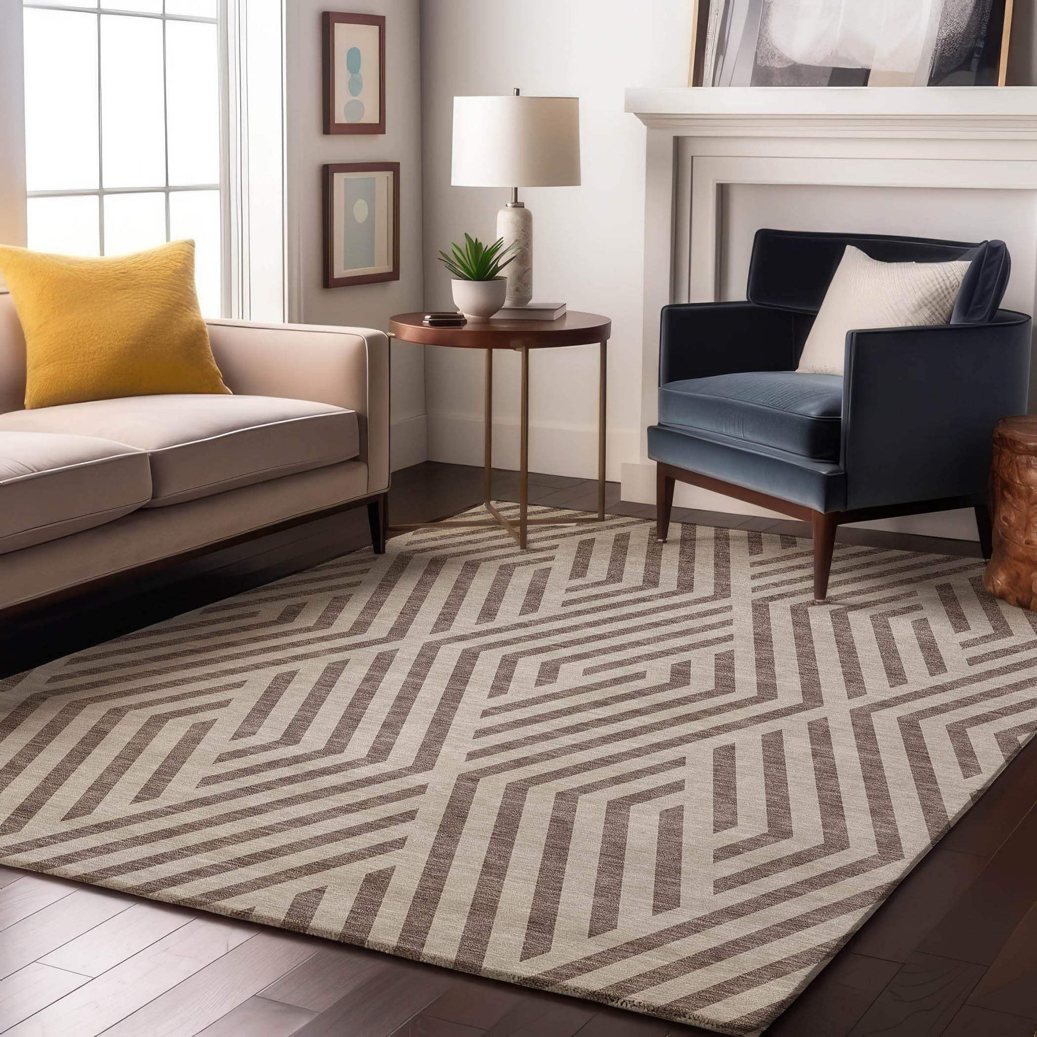 8' X 10' Taupe And Ivory Geometric Washable Area Rug With UV Protection - HomeRoots - Flyclothing LLC