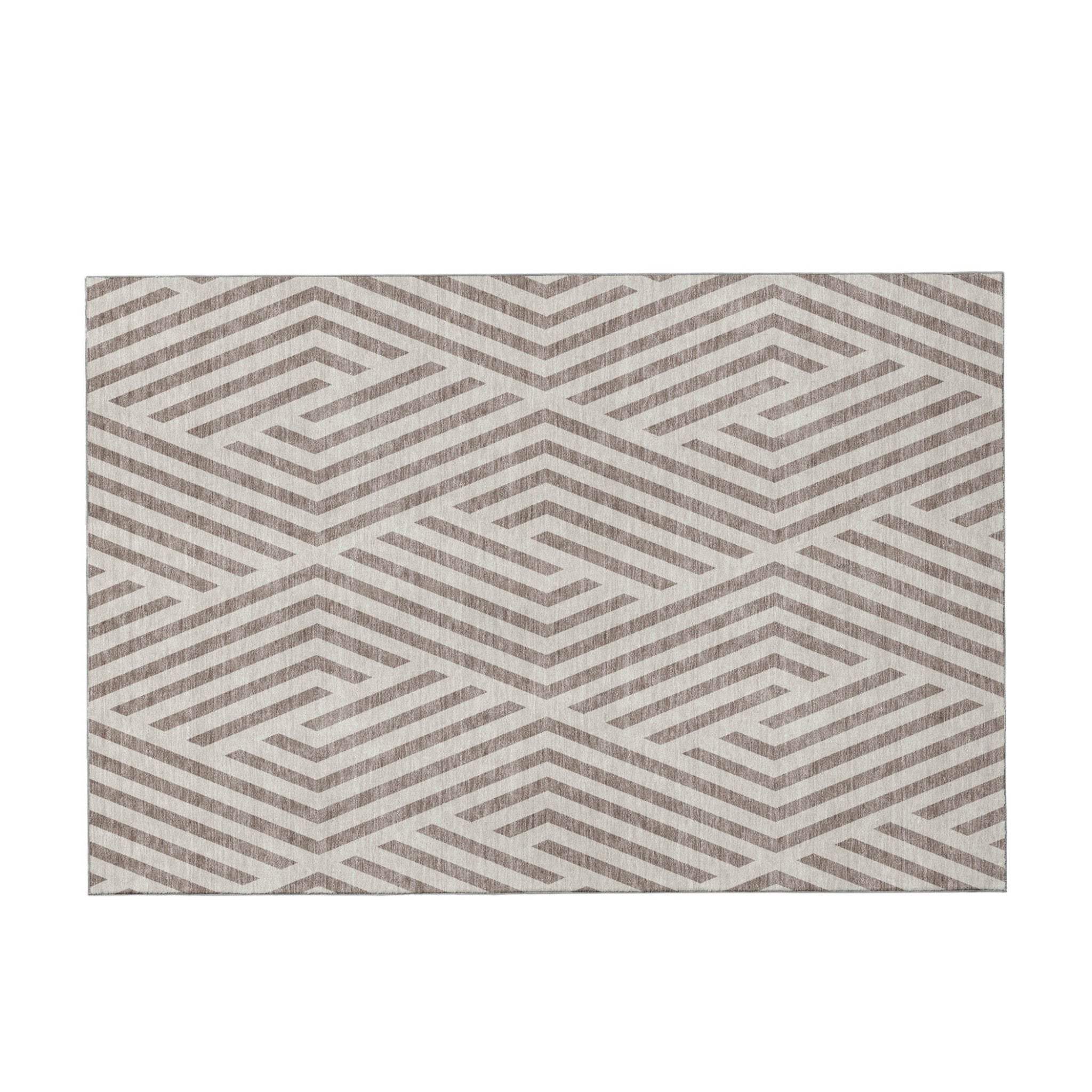9' X 12' Taupe And Ivory Geometric Washable Area Rug With UV Protection - HomeRoots - Flyclothing LLC