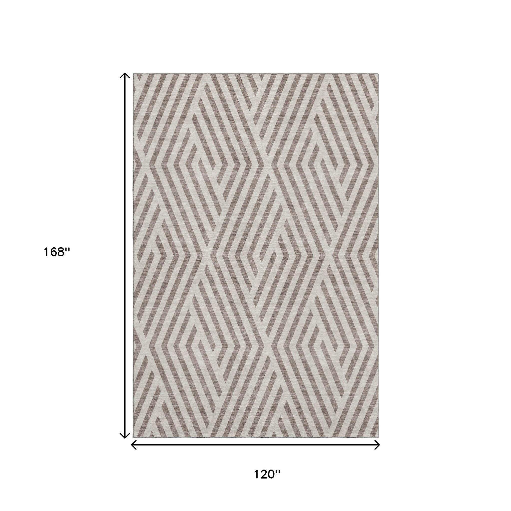 10' X 14' Taupe And Ivory Geometric Washable Area Rug With UV Protection - HomeRoots - Flyclothing LLC