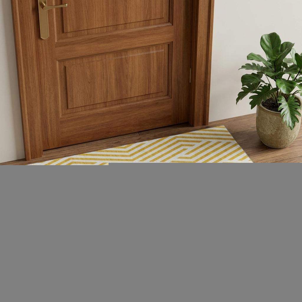 3' X 5' Yellow And Ivory Geometric Washable Area Rug With UV Protection - HomeRoots - Flyclothing LLC