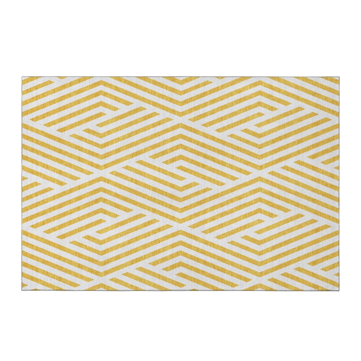 5' X 8' Yellow And Ivory Geometric Washable Area Rug With UV Protection - HomeRoots - Flyclothing LLC